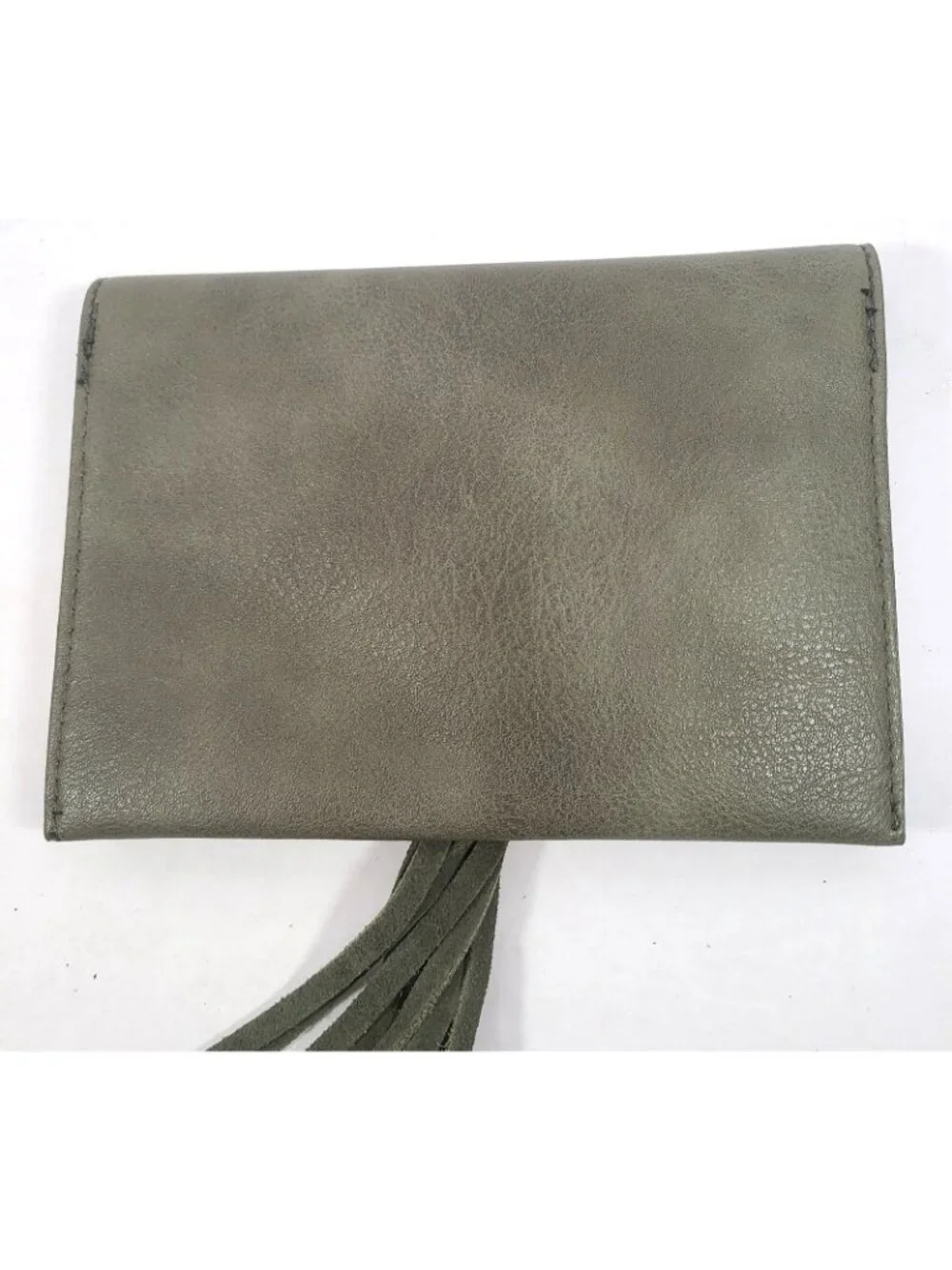 Anthropologie Tassel Envelope Clutch Bag Green Leather Boho Perforated Stitched